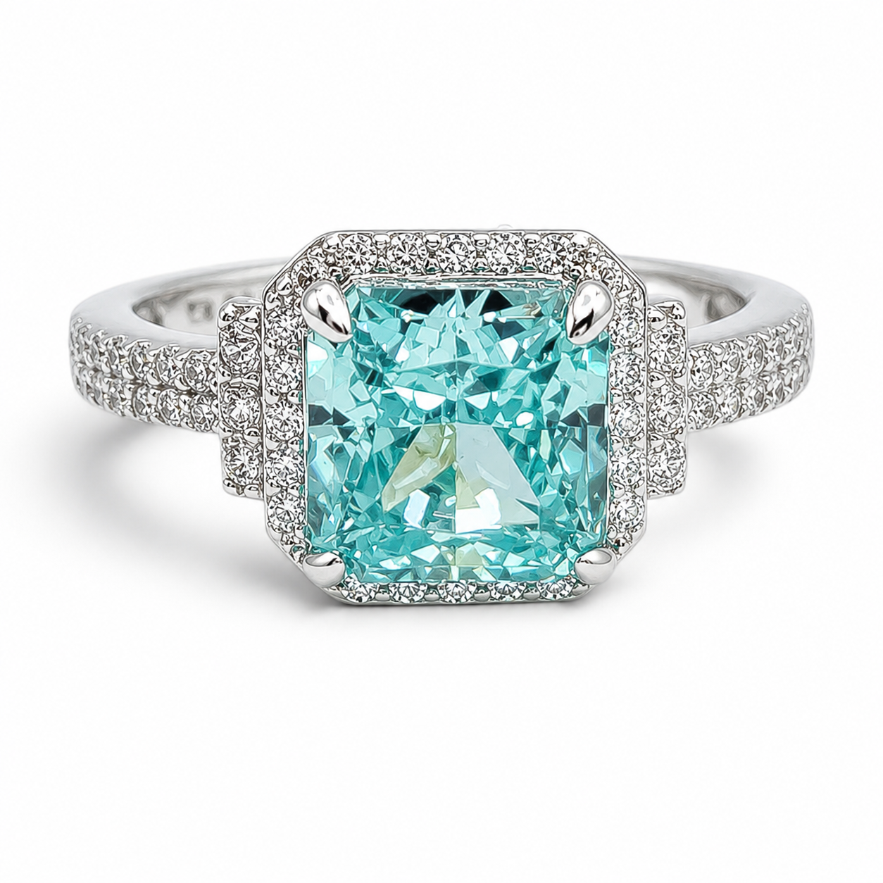 Anillo Cuadro Aqua Plata Ley 925