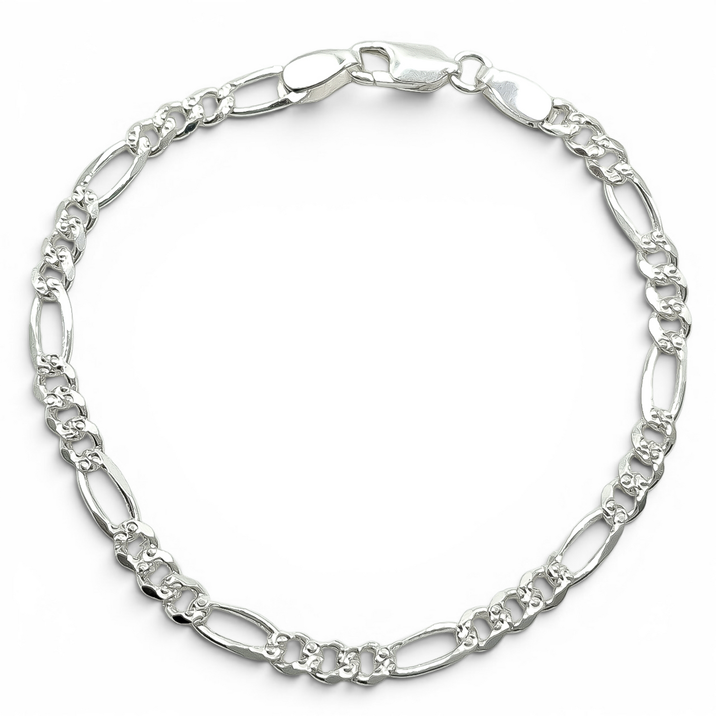 Pulso Figaro Diamantado 4mm Plata Ley 925