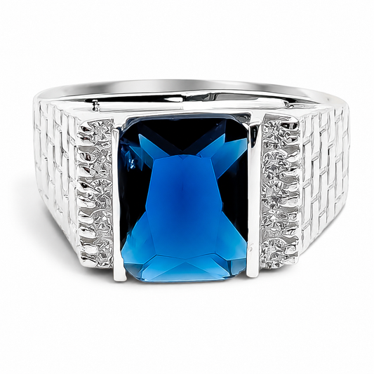 Anillo Cuadro Azul Plata Ley 925