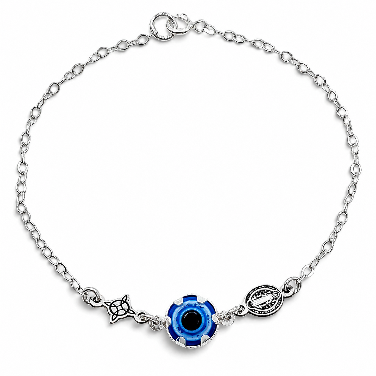 Pulsera Ojo Azul Plata Ley 925