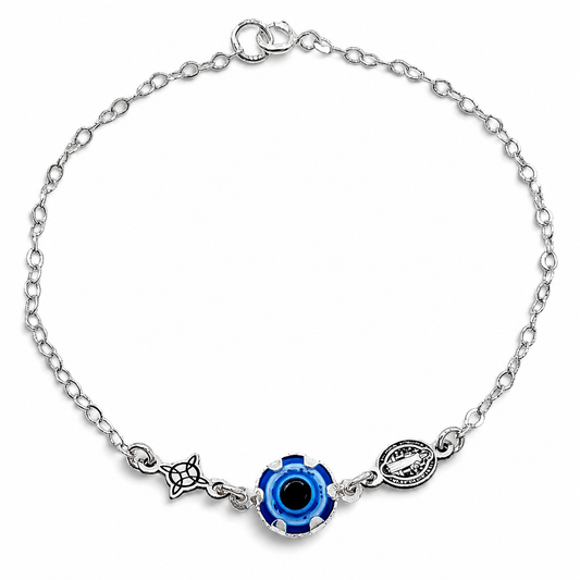 Pulsera Ojo Azul Plata Ley 925