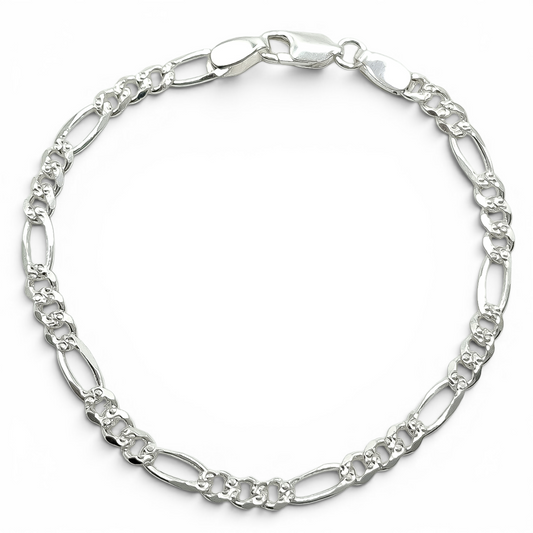Pulso Figaro Diamantado 4mm Plata Ley 925