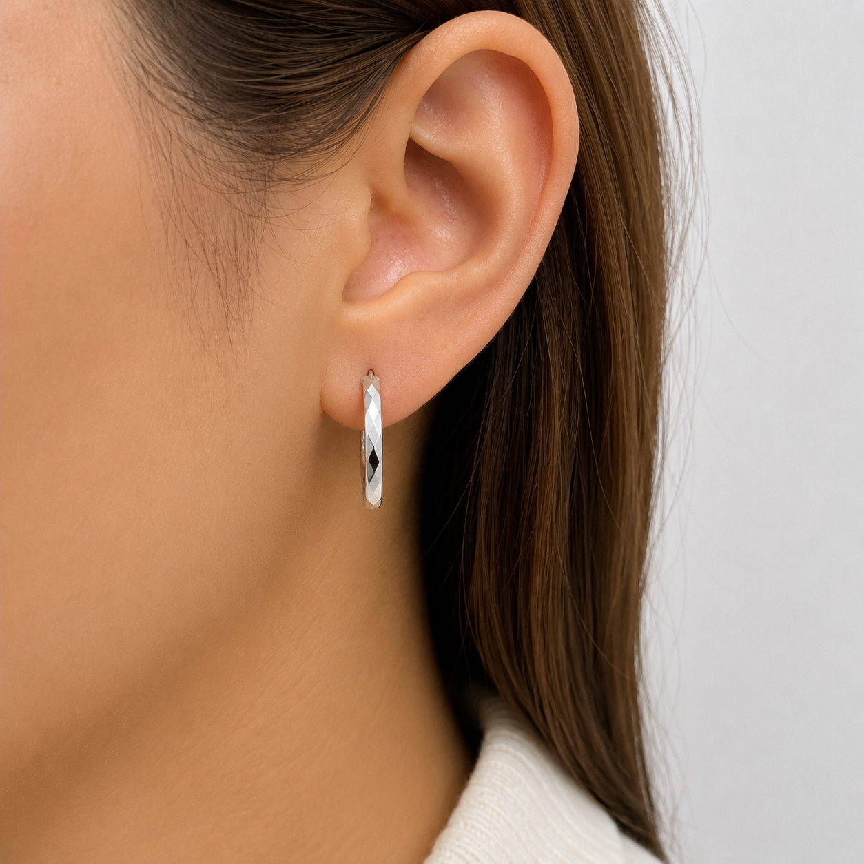 Arracada Facetada Chica Plata Ley 925