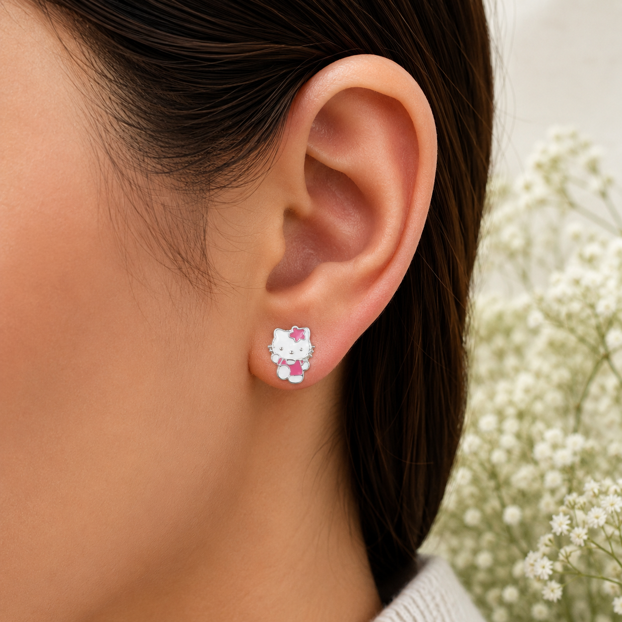 Broquel Kitty Rosa Plata Ley 925