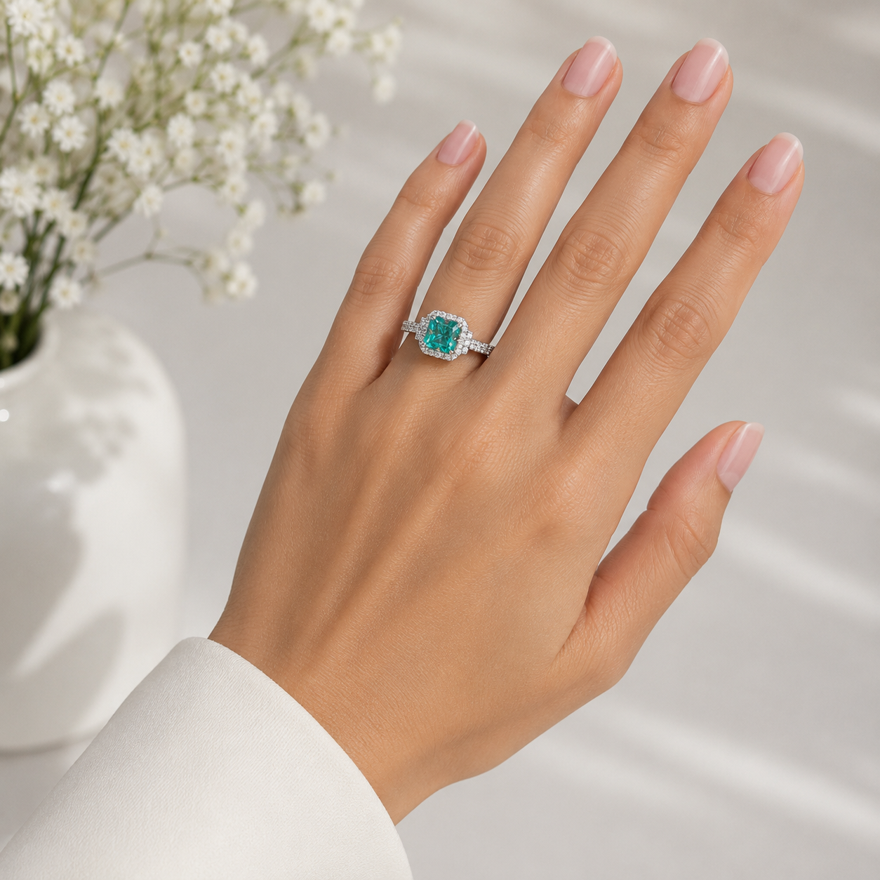 Anillo Cuadro Aqua Plata Ley 925