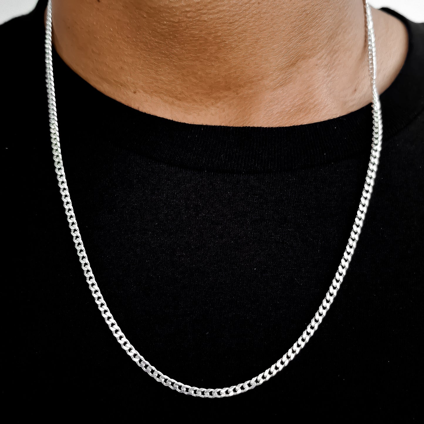 Cadena Cubana Lisa 3mm Plata Ley 925