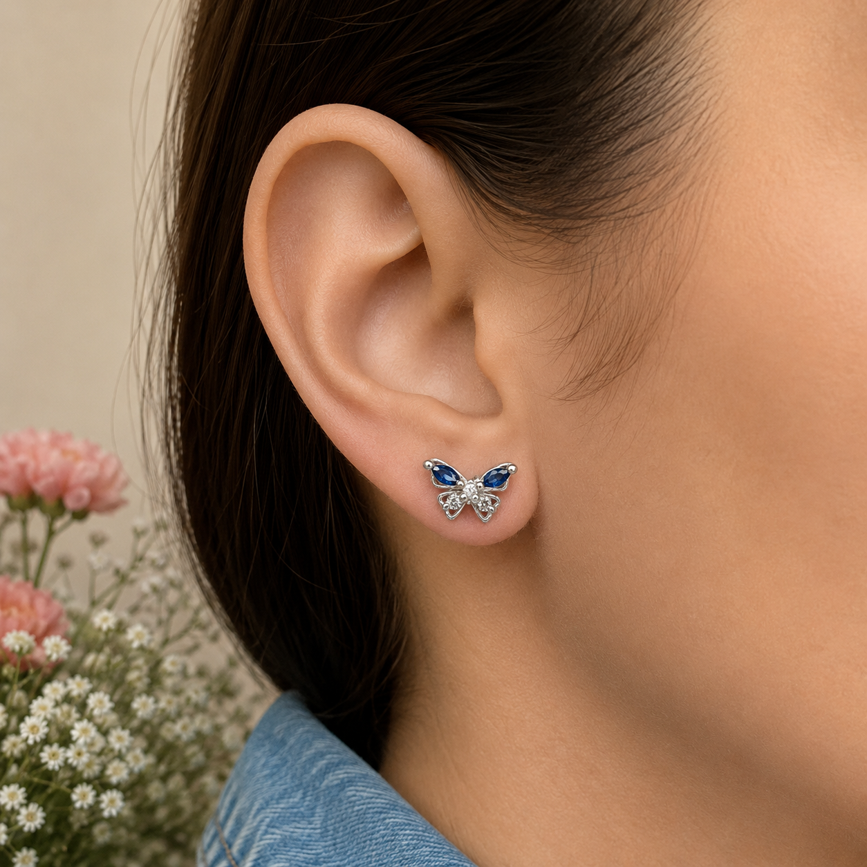Broquel Mariposa Azul Plata Ley 925