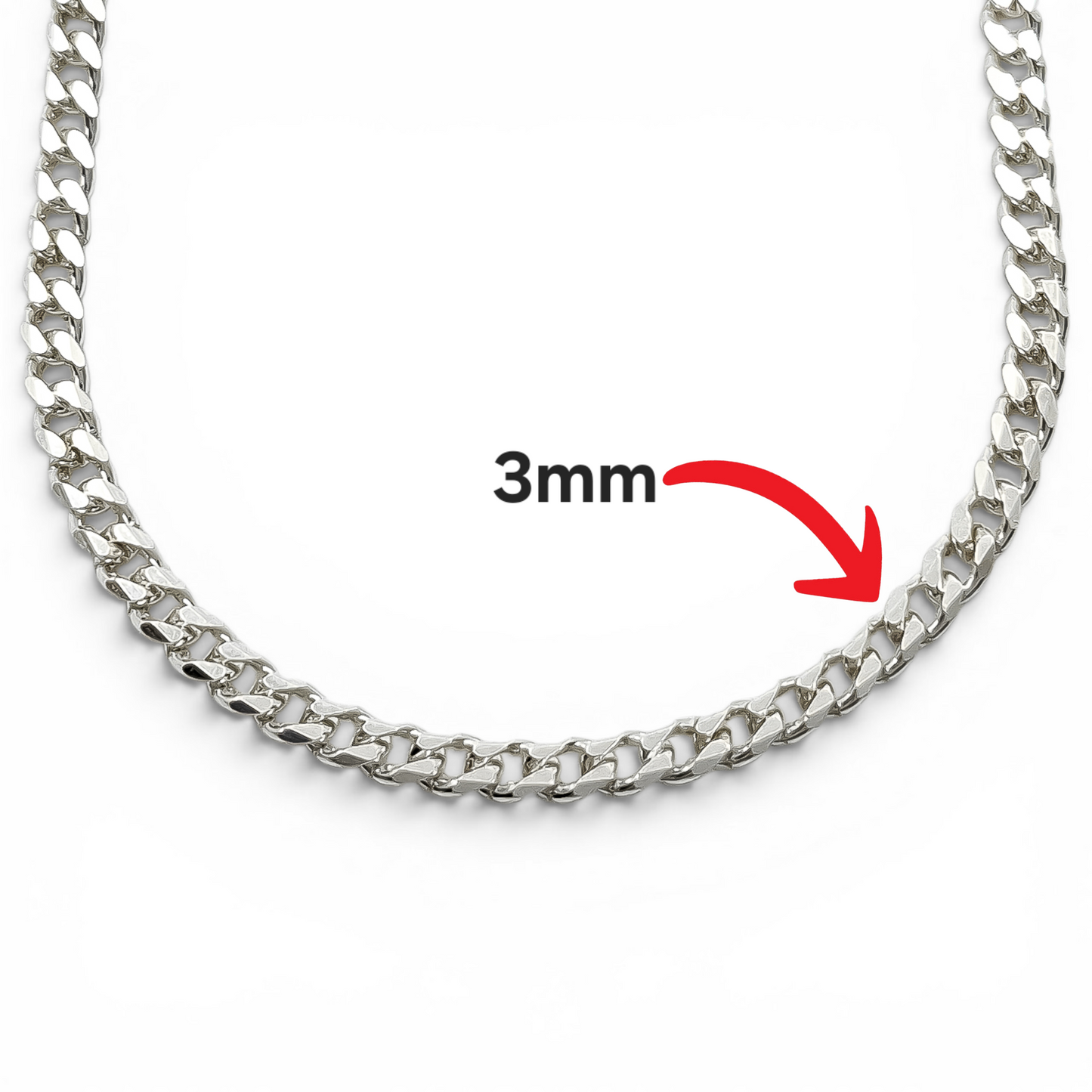 Cadena Cubana Lisa 3mm Plata Ley 925