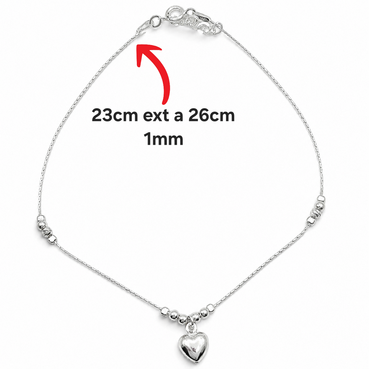 Tobillera Corazon Bolas Plata Ley 925