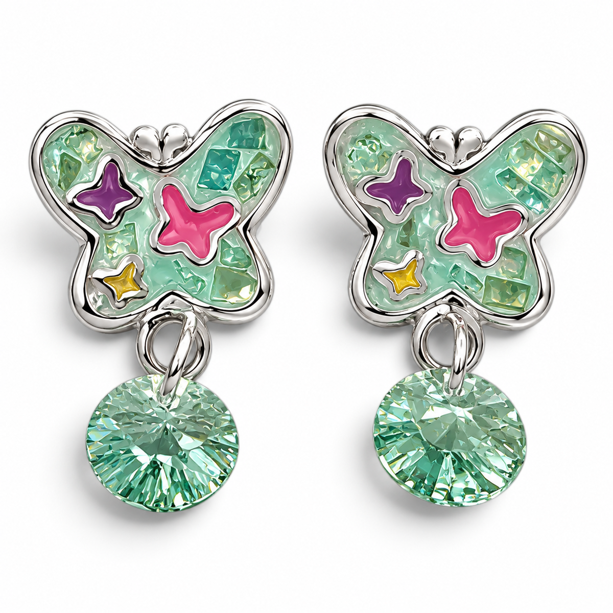 Arete Mariposa Verde Plata Ley 925