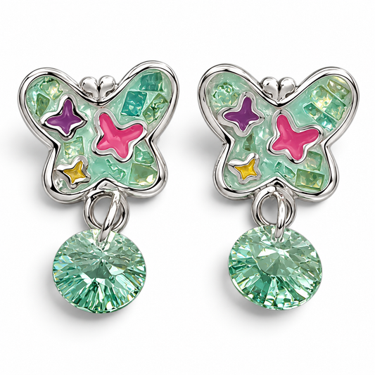 Arete Mariposa Verde Plata Ley 925