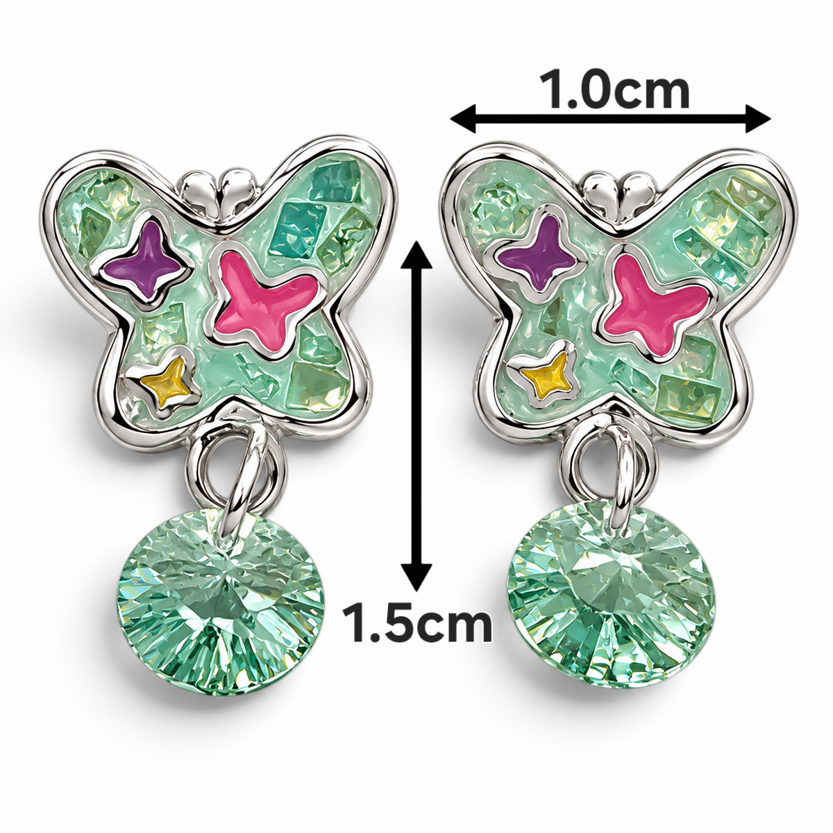 Arete Mariposa Verde Plata Ley 925