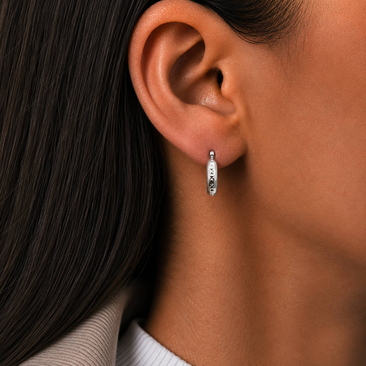 Arracada Facetada Chica Plata Ley 925