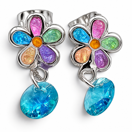 Arete Flor Multicolor Plata Ley 925