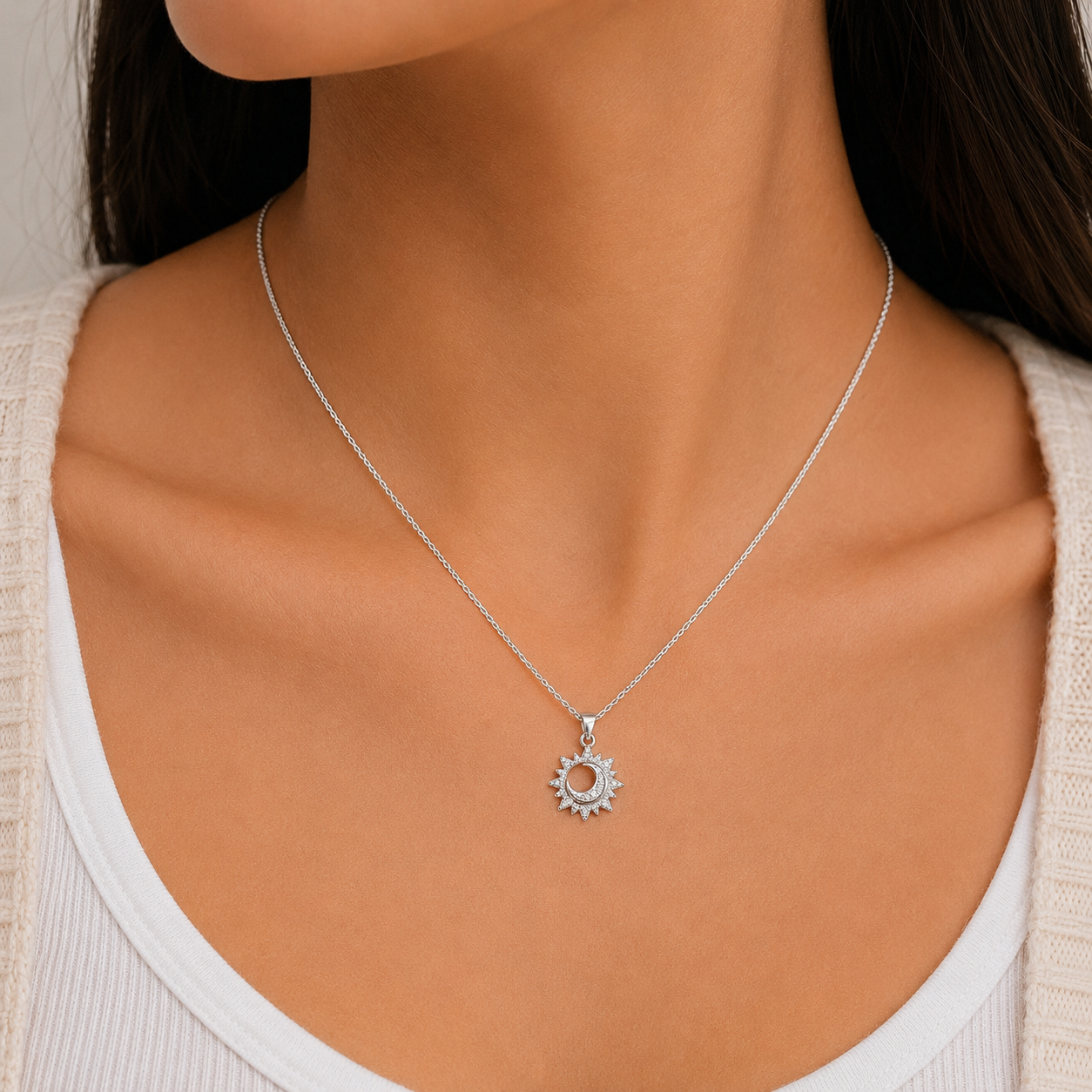 Dije Sol Luna Zirconia Plata Ley 925