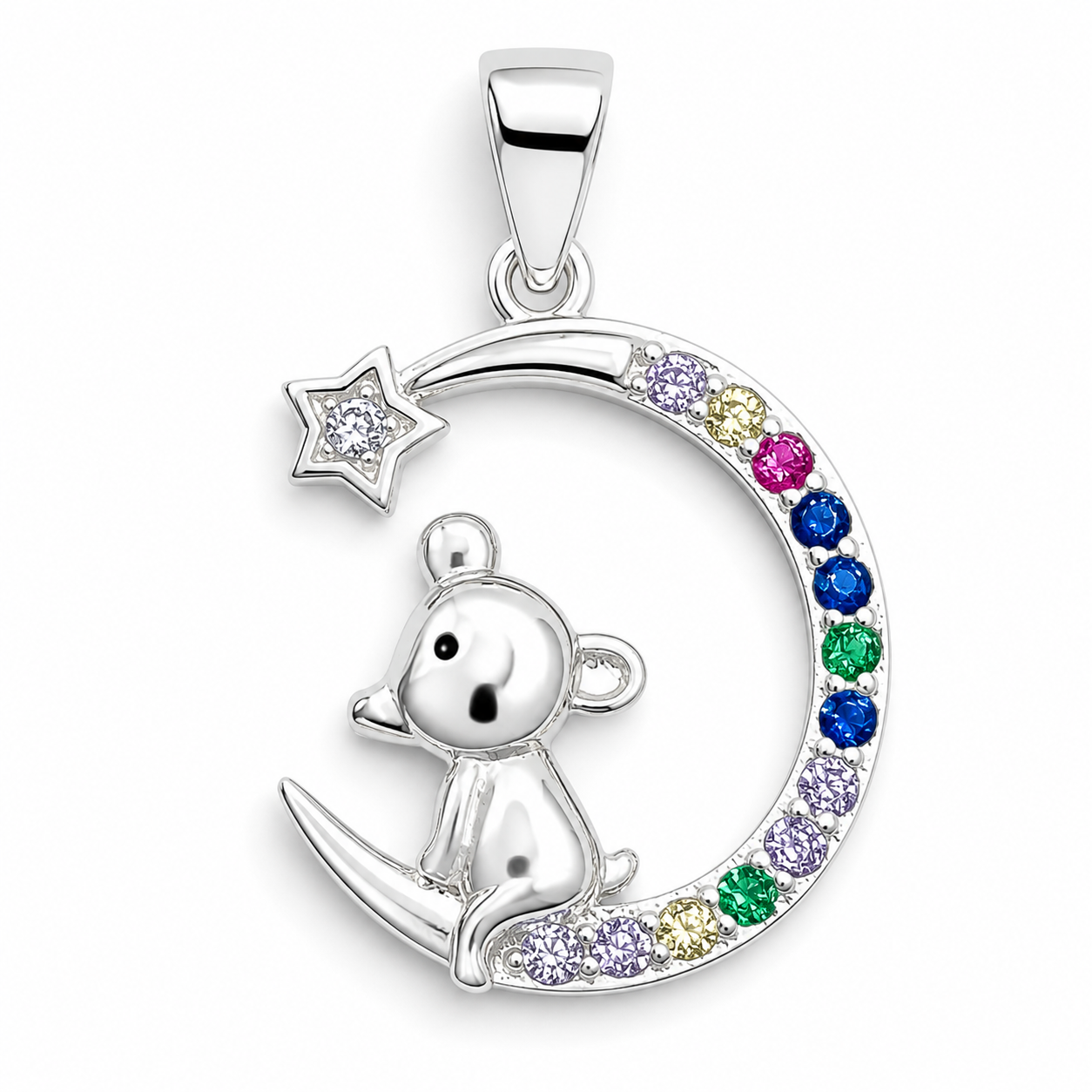 Dije Raton Luna Multicolor Plata Ley 925