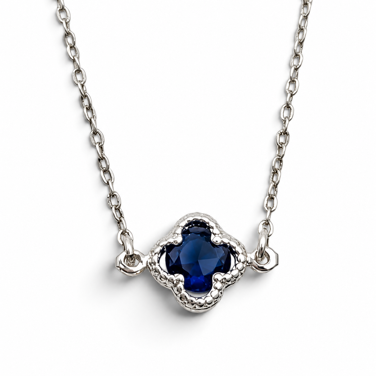 Collar Trebol Azul Plata Ley 925