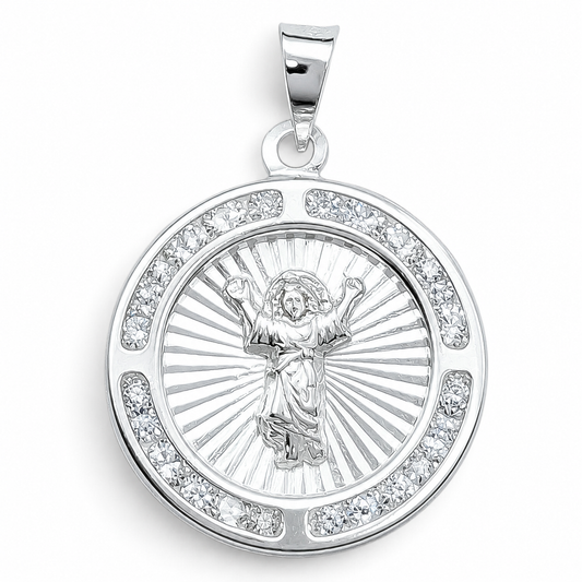 Dije Medalla Redonda Zirconia Plata Ley 925
