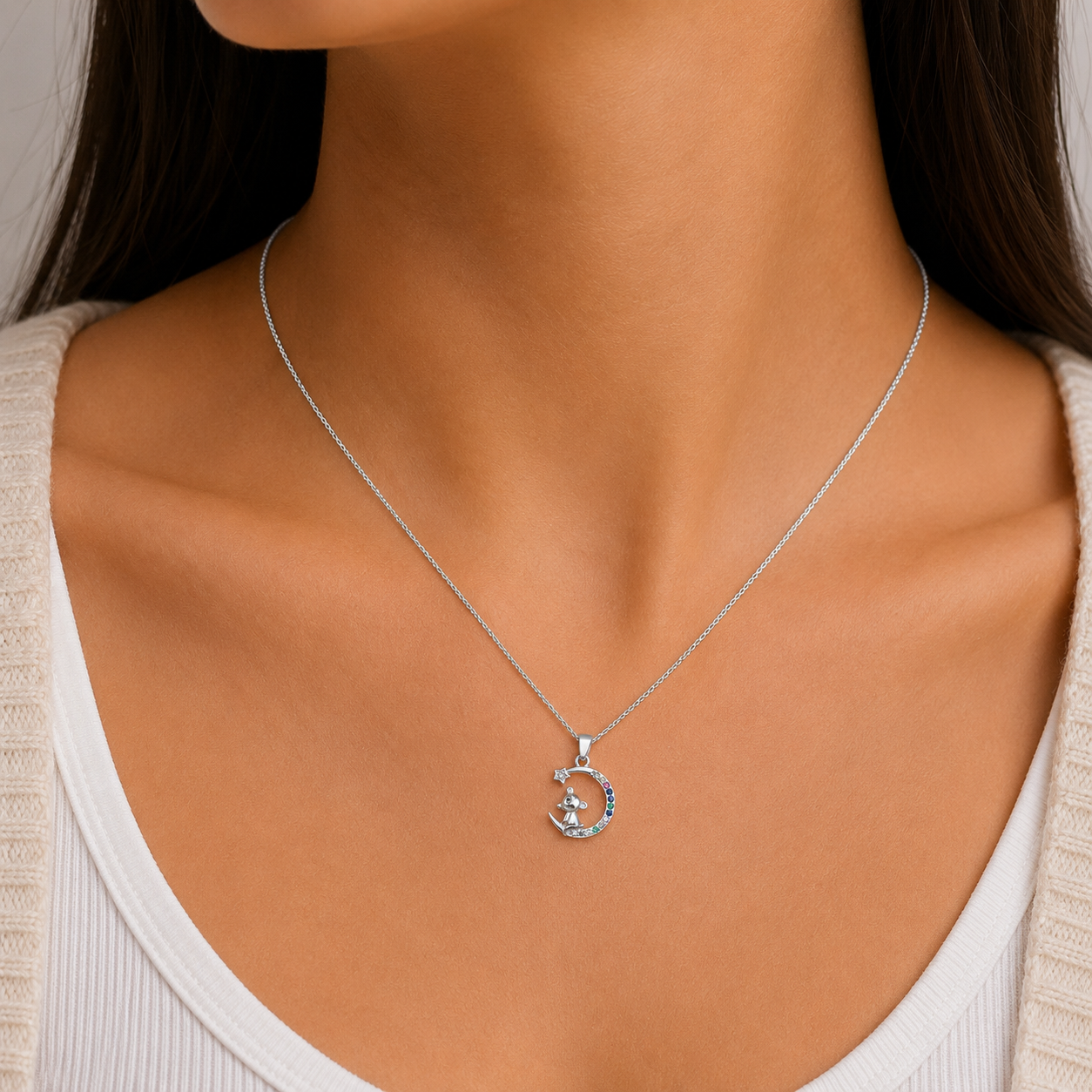 Dije Raton Luna Multicolor Plata Ley 925