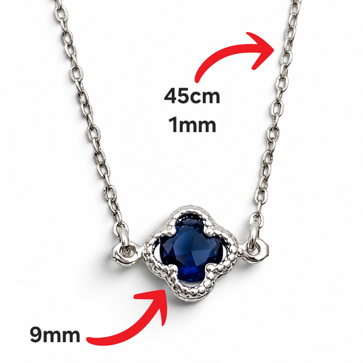 Collar Trebol Azul Plata Ley 925