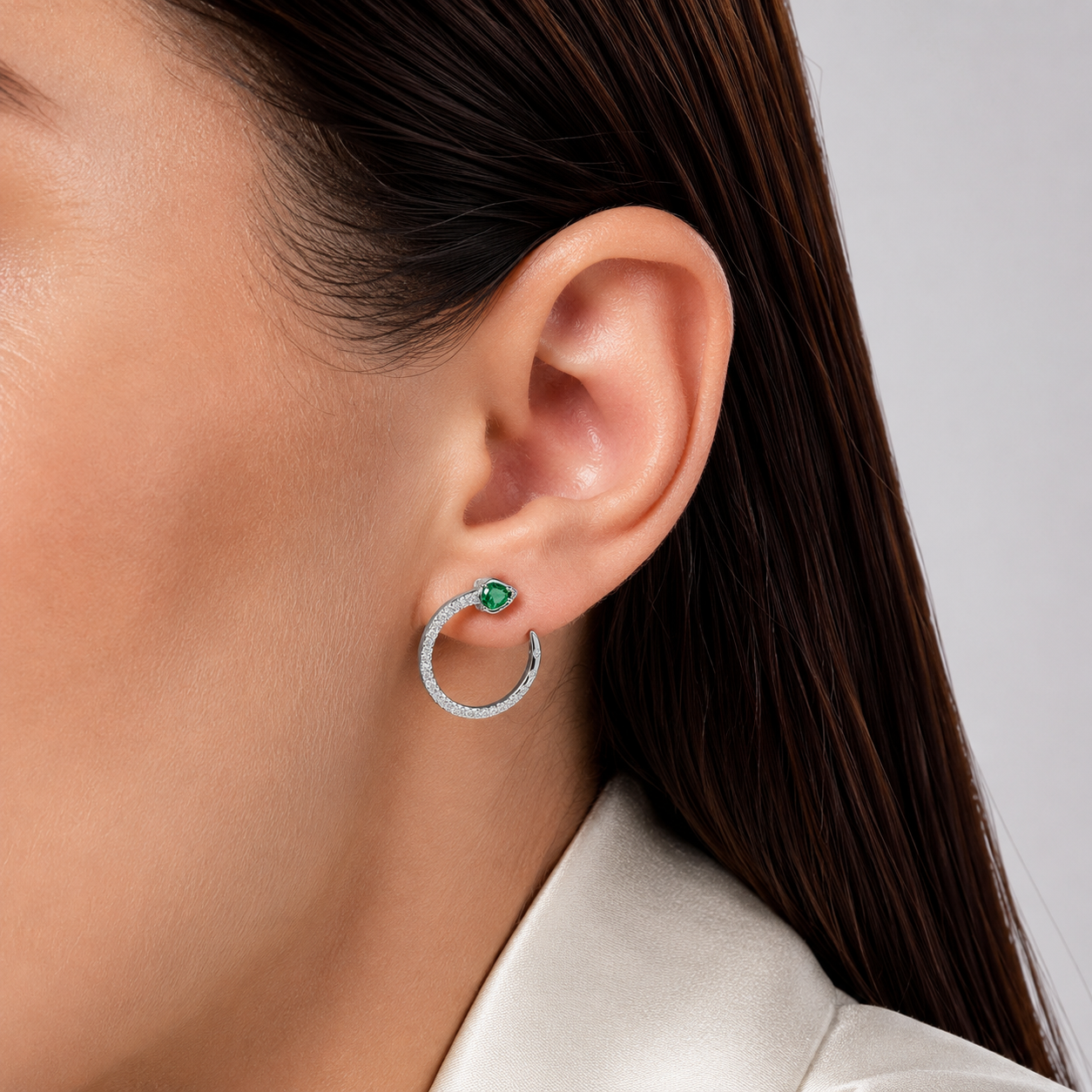 Arete Zirconia Verde Plata Ley 925