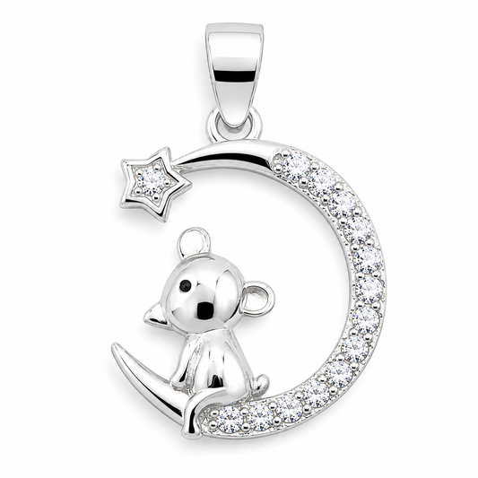 Dije Raton Luna Blanco Plata Ley 925