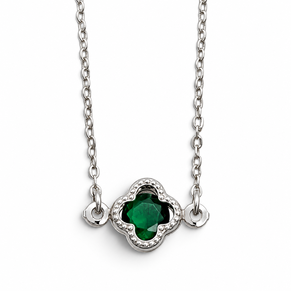 Collar Trebol Verde Plata Ley 925