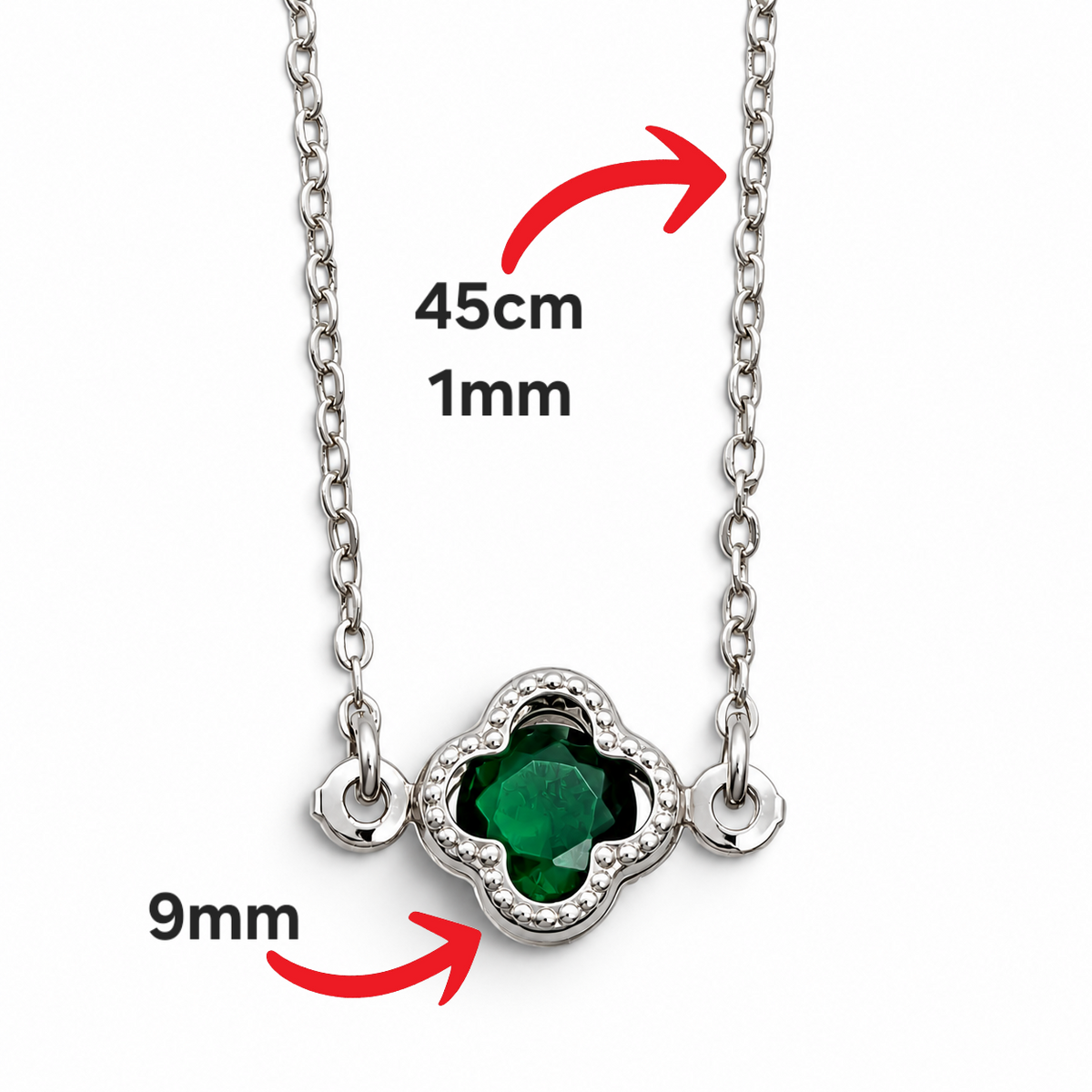 Collar Trebol Verde Plata Ley 925