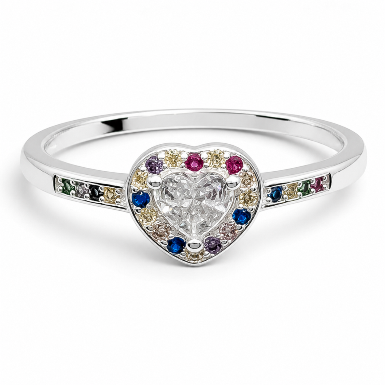 Anillo Corazon Multicolor Plata Ley 925