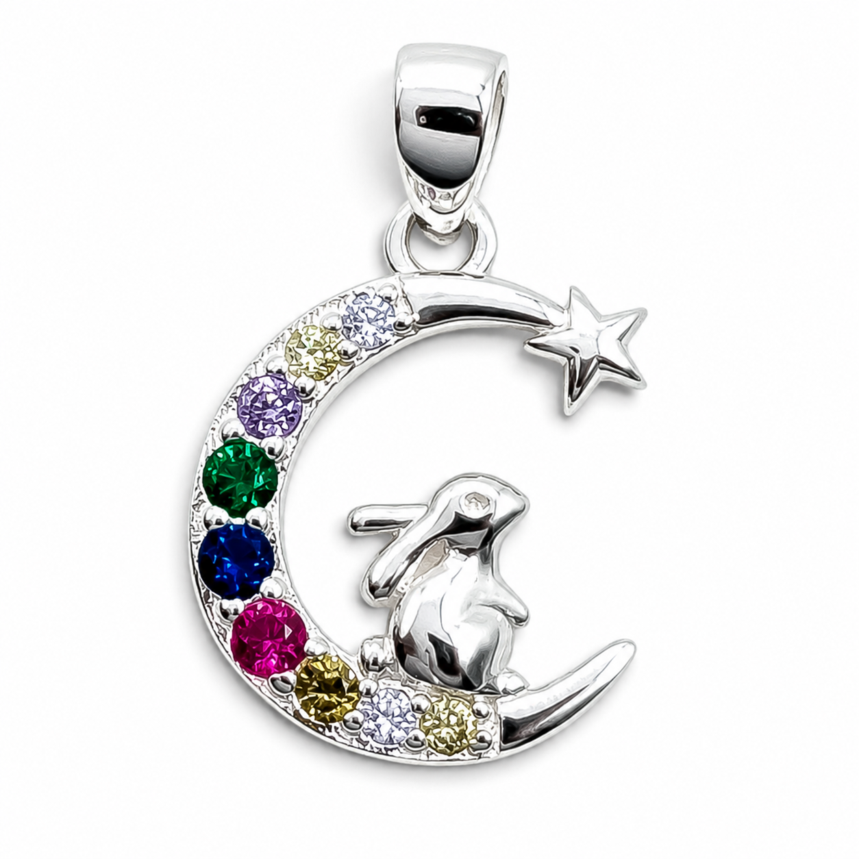 Dije Conejo Luna Multicolor Plata Ley 925