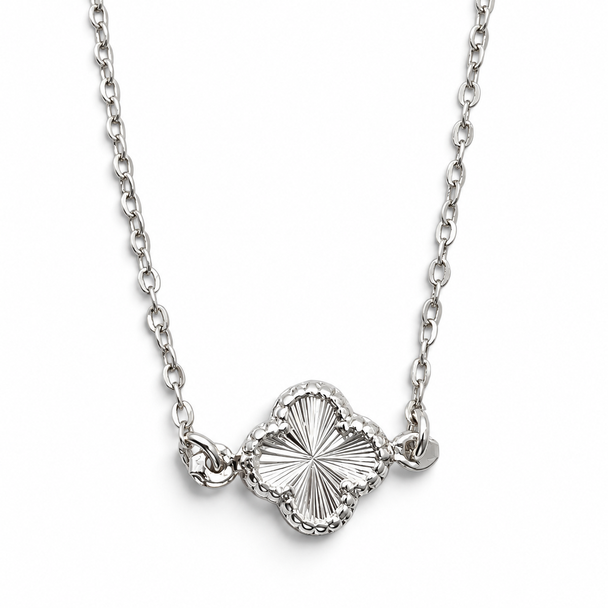 Collar Trebol Diamantado Plata Ley 925