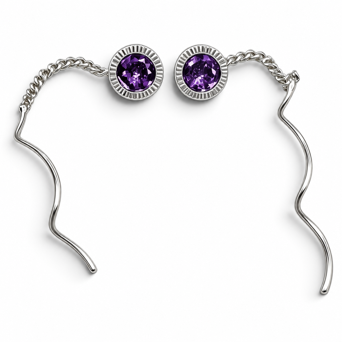 Arete Largo Redondo Morado Plata Ley 925
