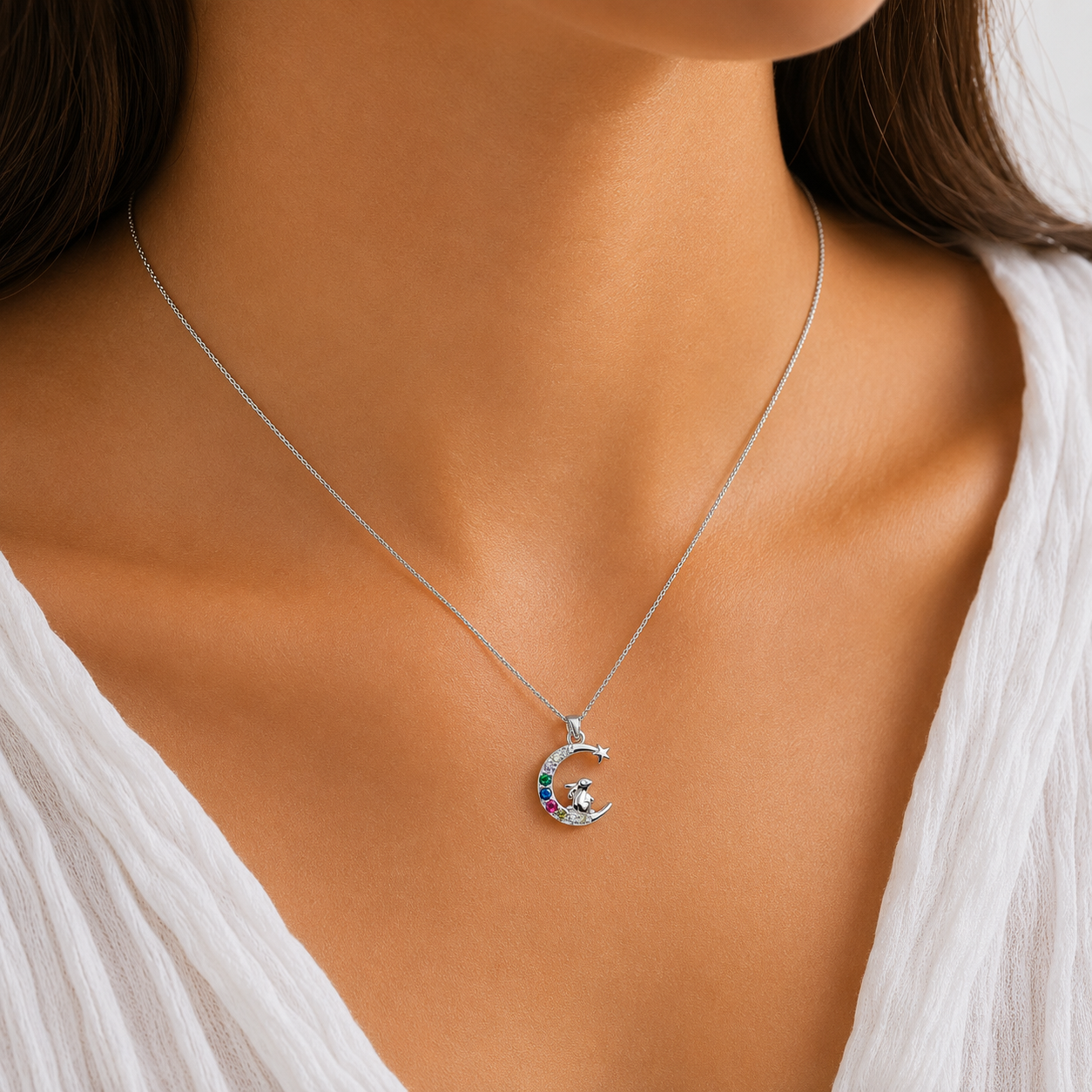Dije Conejo Luna Multicolor Plata Ley 925
