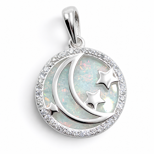 Dije Opalo Blanco Luna Plata Ley 925