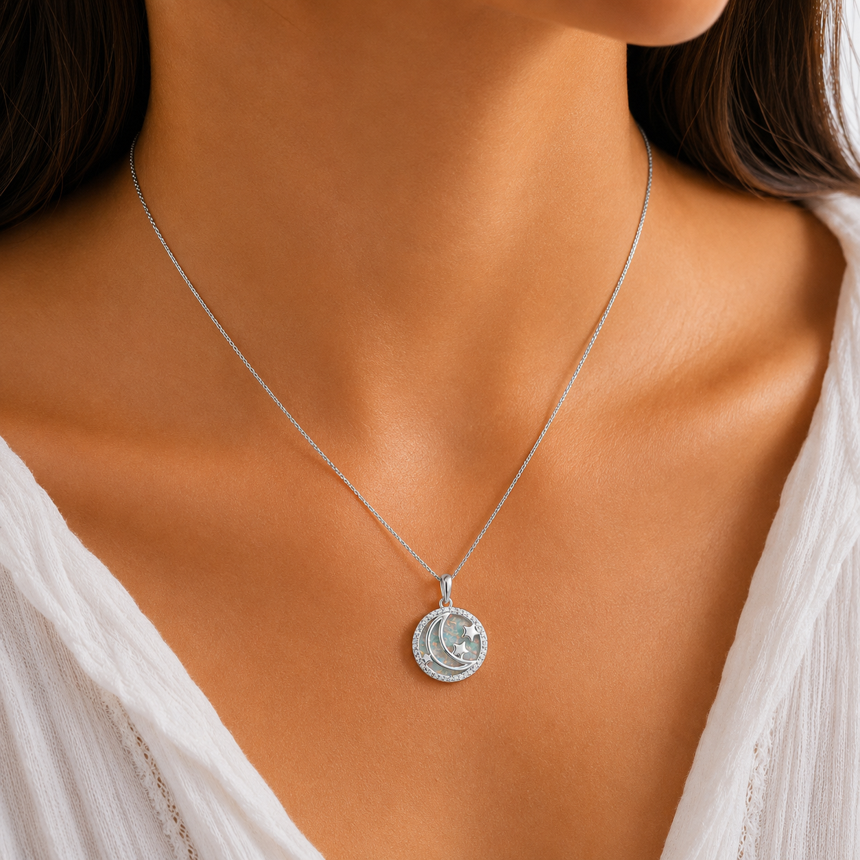 Dije Opalo Blanco Luna Plata Ley 925