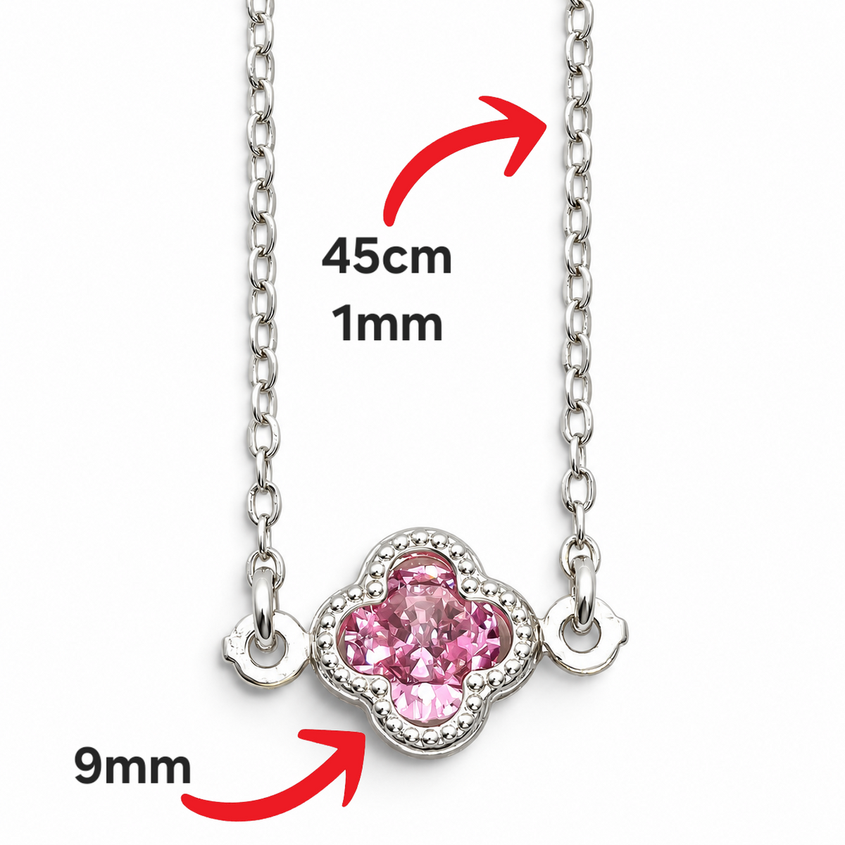 Collar Trebol Rosa Plata Ley 925