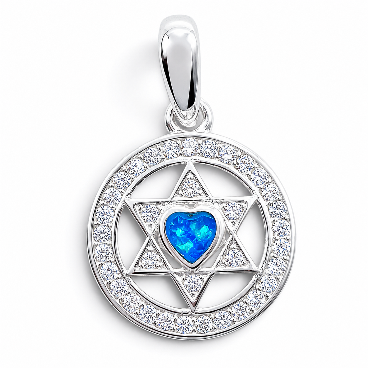 Dije Corazon Opalo Azul Zirconia Plata Ley 925