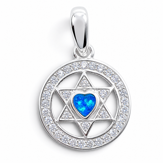 Dije Corazon Opalo Azul Zirconia Plata Ley 925