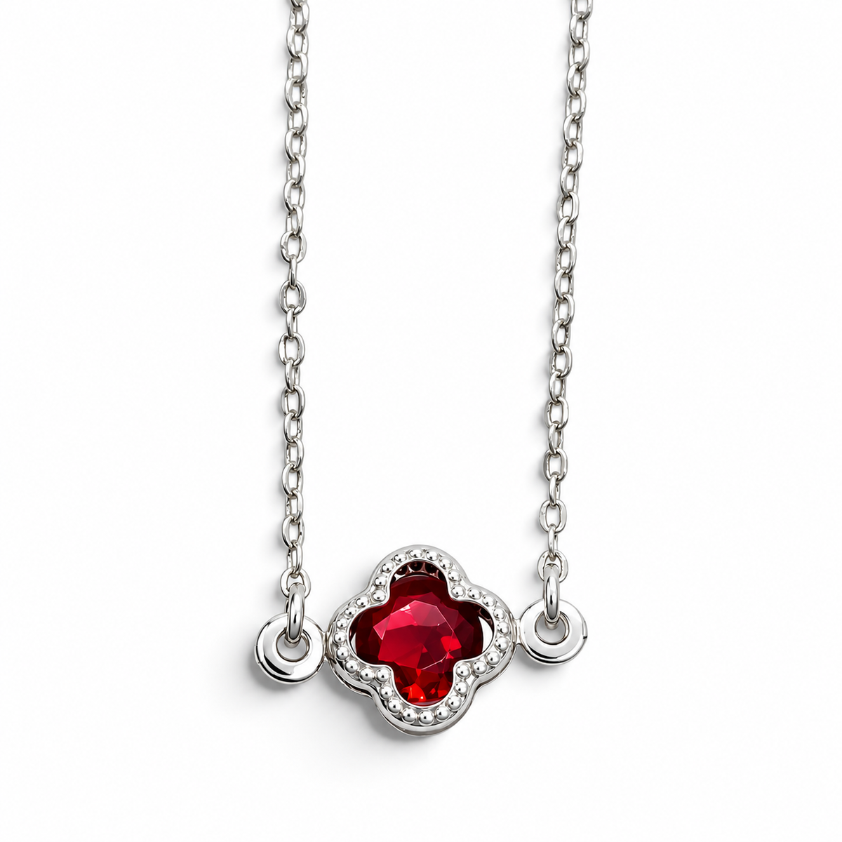 Collar Trebol Rojo Plata Ley 925