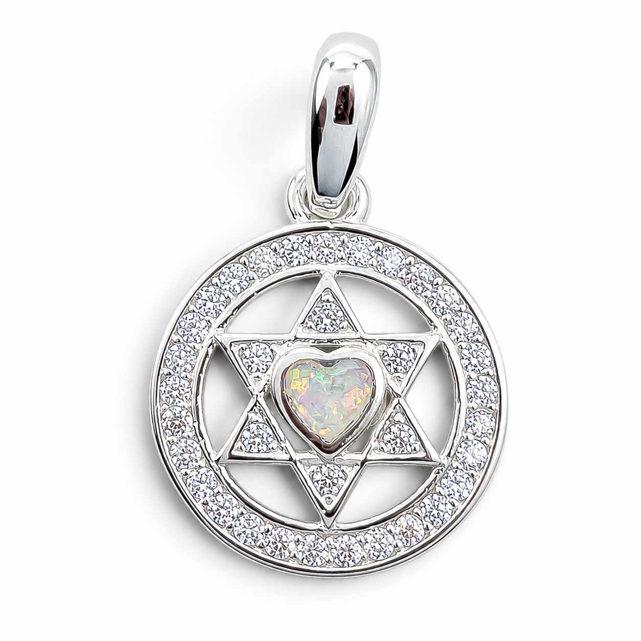 Dije Corazon Opalo Blanco Zirconia Plata Ley 925