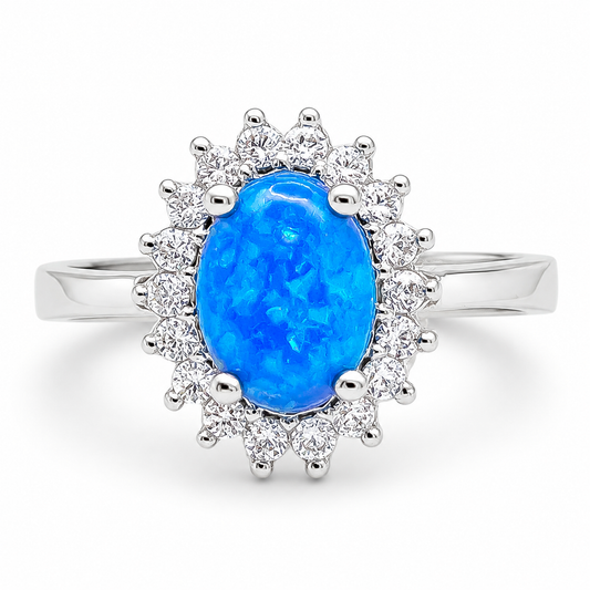 Anillo Opalo Azul Plata Ley 925