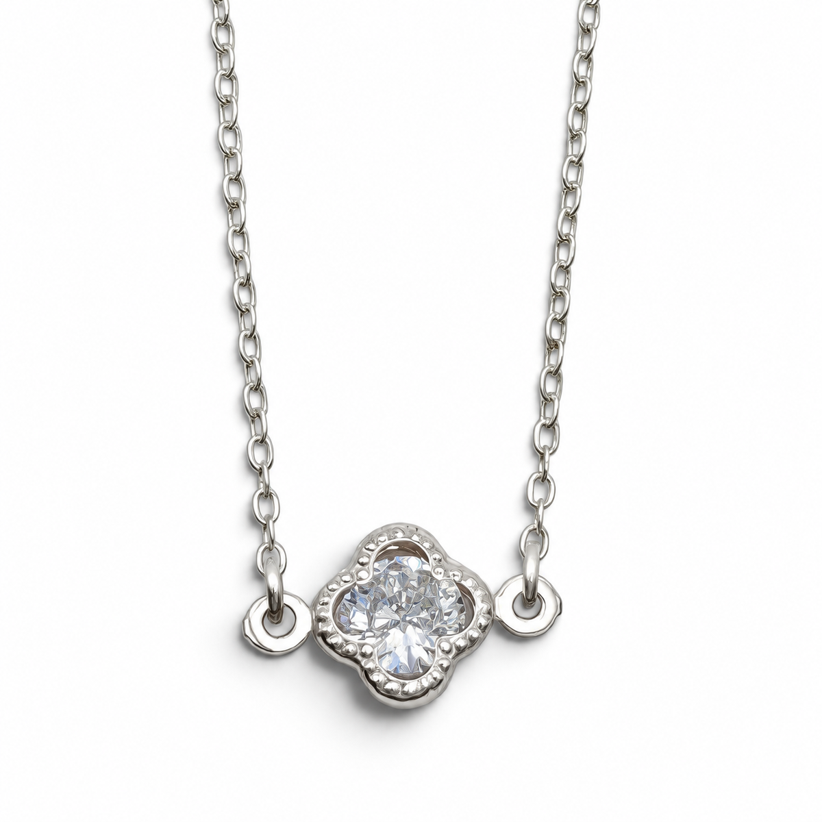 Collar Trebol Blanco Plata Ley 925