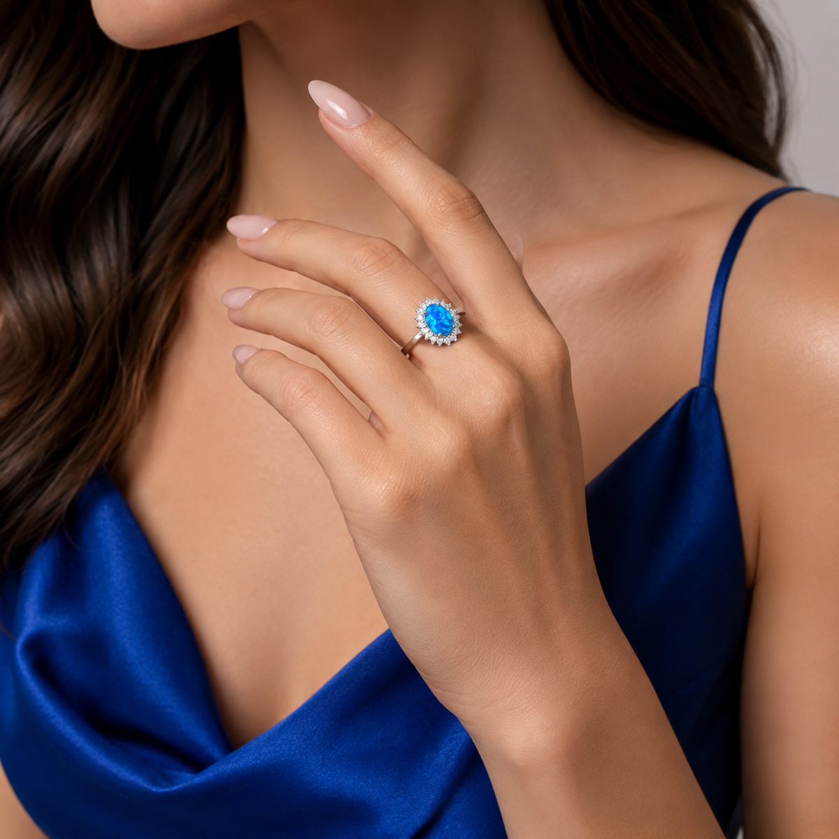 Anillo Opalo Azul Plata Ley 925