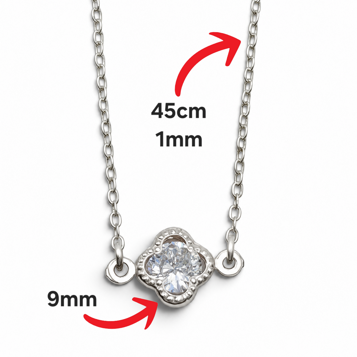 Collar Trebol Blanco Plata Ley 925