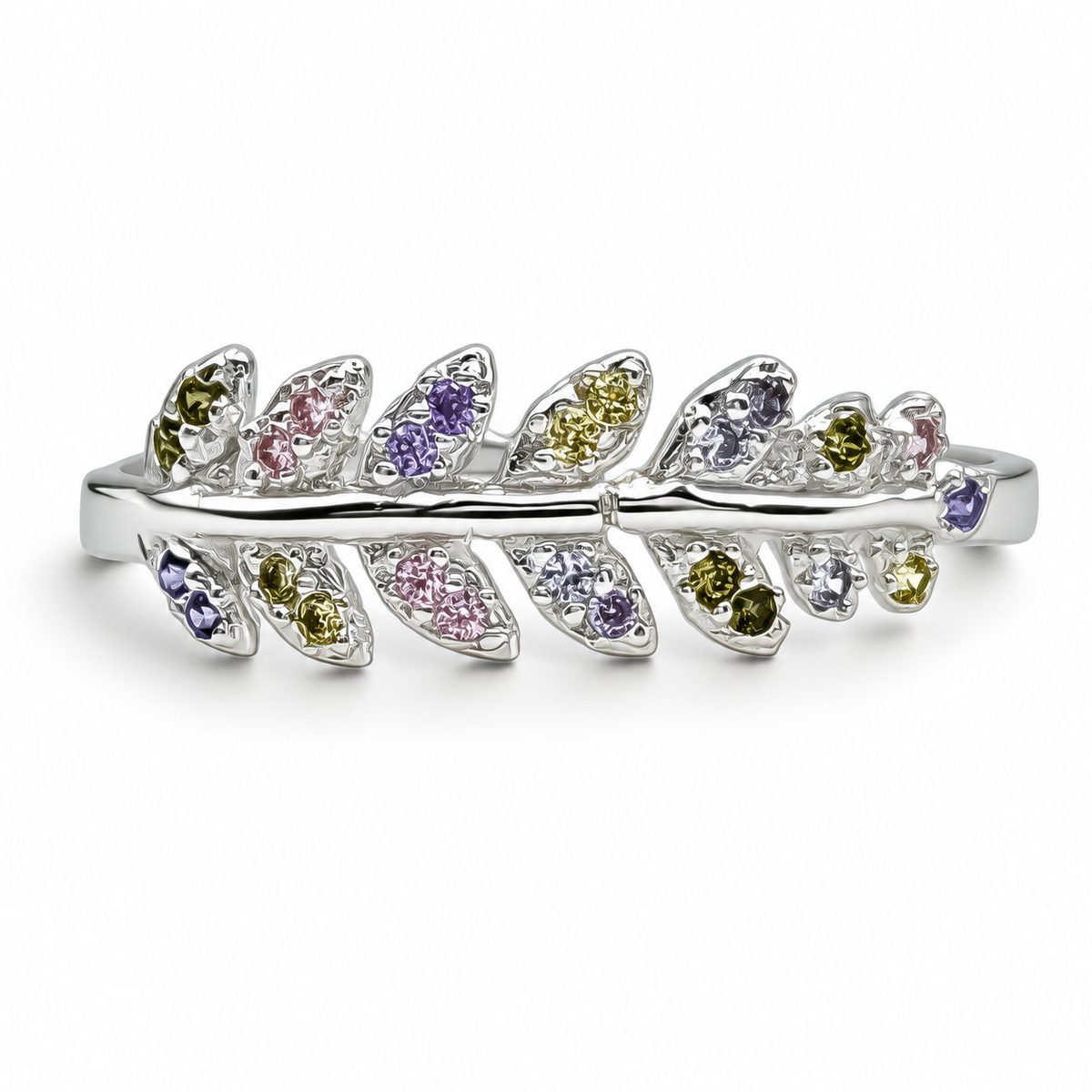 Anillo Hojitas Multicolor Plata Ley 925