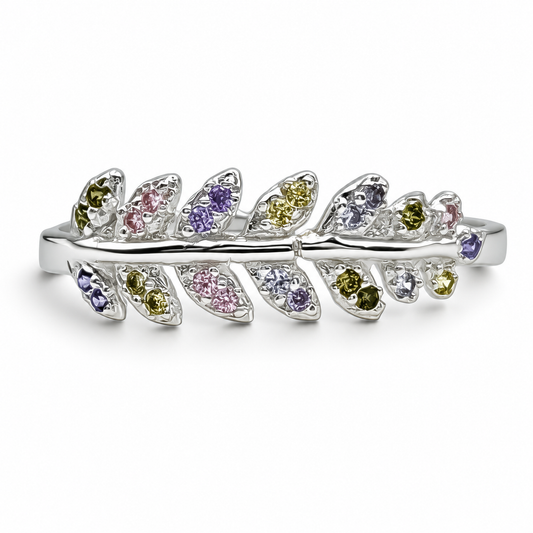 Anillo Hojitas Multicolor Plata Ley 925