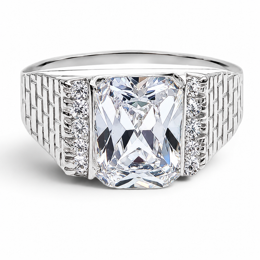 Anillo Cuadro Blanco Plata Ley 925