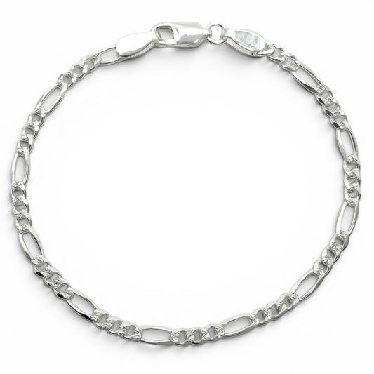 Pulso Figaro Diamantado 3mm Plata Ley 925