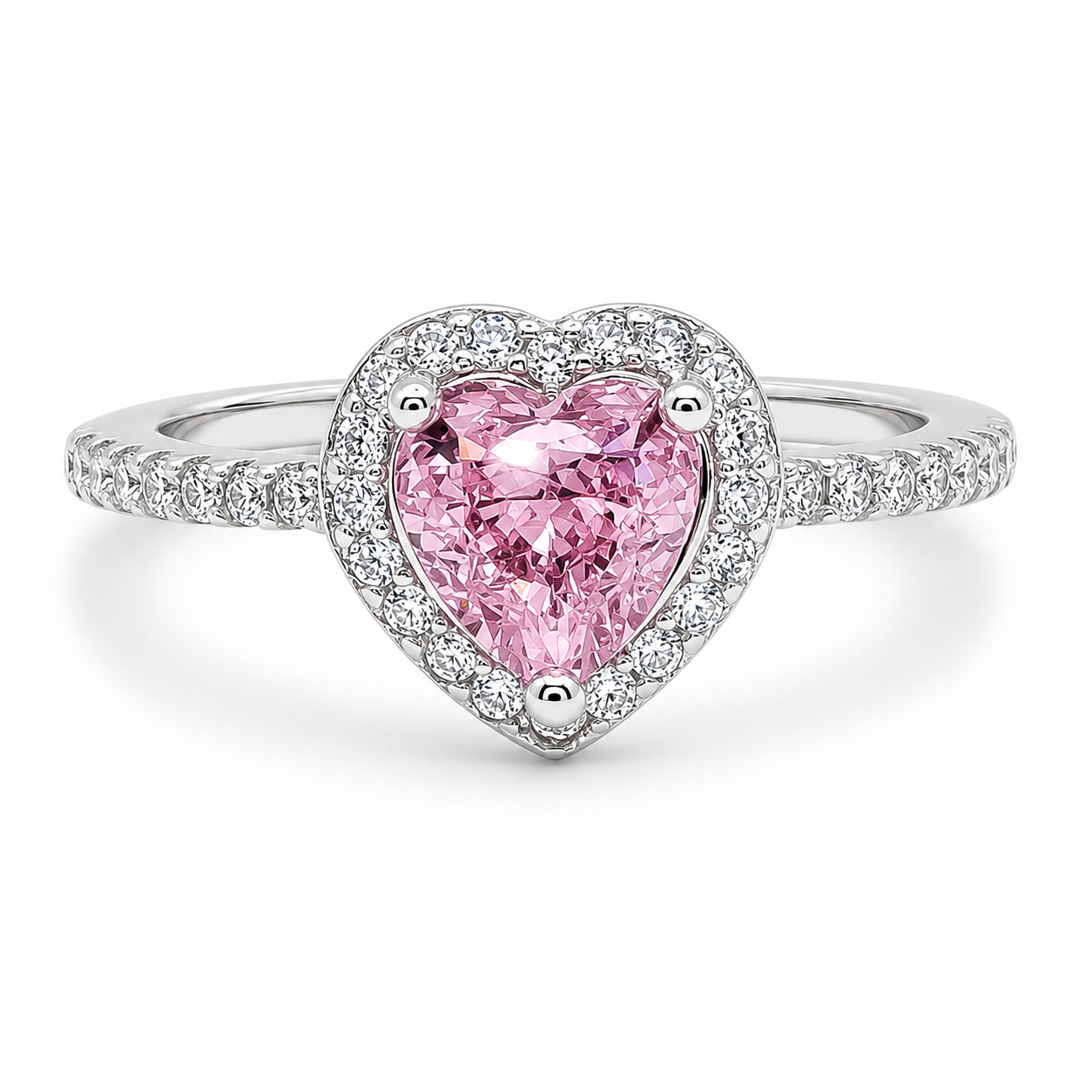 Anillo Zirconia Corazon Rosa Plata Ley 925