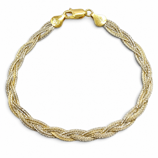 Pulsera Trenzada Dorada Plata Ley 925